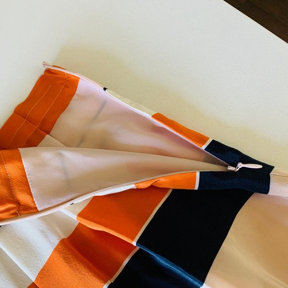 LK Bennett Orange Caitlyn Striped Silk Skirt - Picture 7 of 11